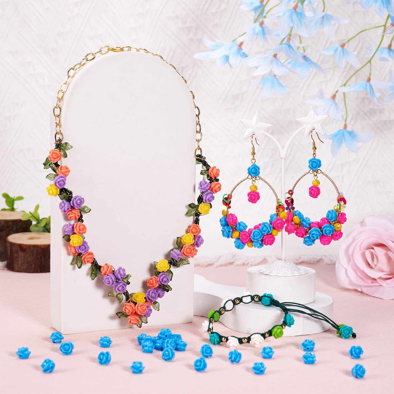 Amazon | Beadthoven 約50個 スカイブルー バラ 薔薇 樹脂ビーズ